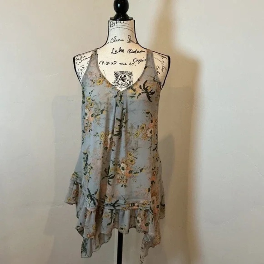 Maeve Gray Floral Ruffle Hem Tunic